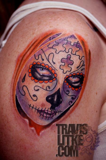 Travis Litke - Day of the Dead Girl Tattoo with Puzzle Pieces